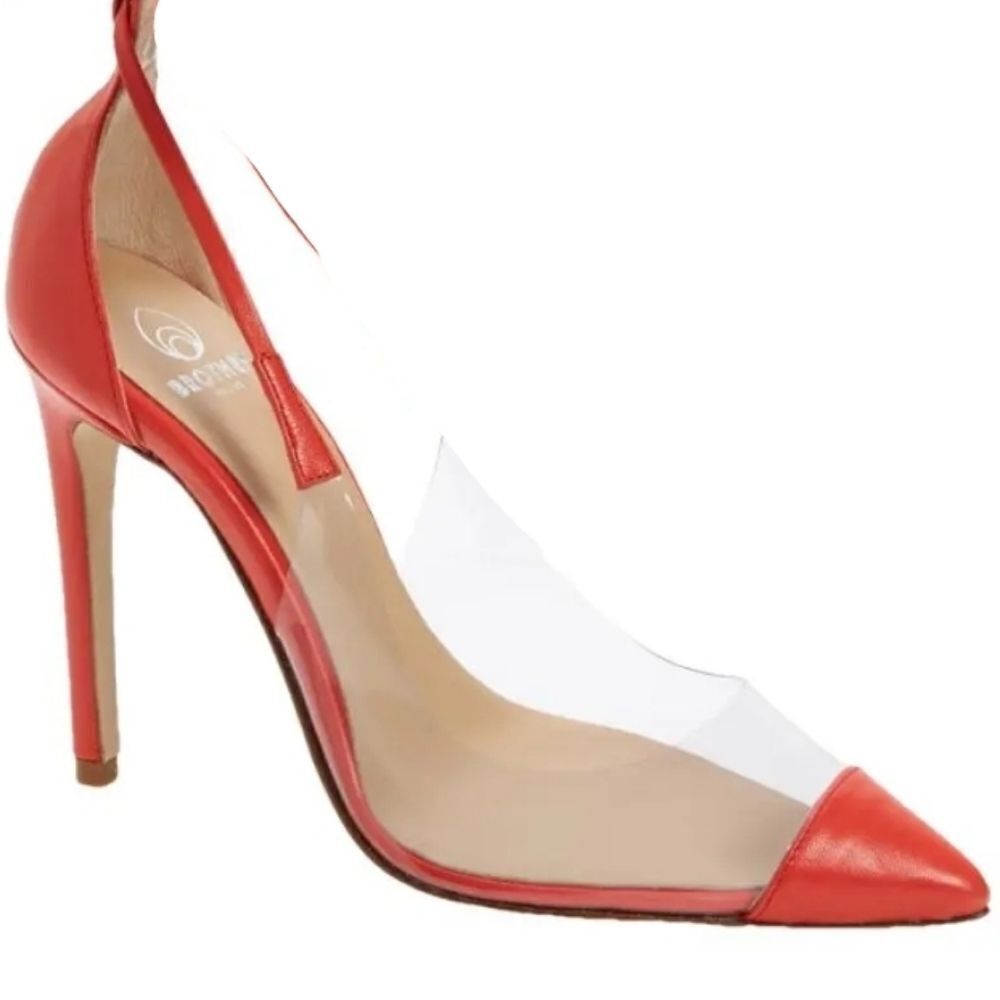 New Brother Vellies De Fleur Ankle Tie Pointed Toe Pumps Red Orange high heels 8